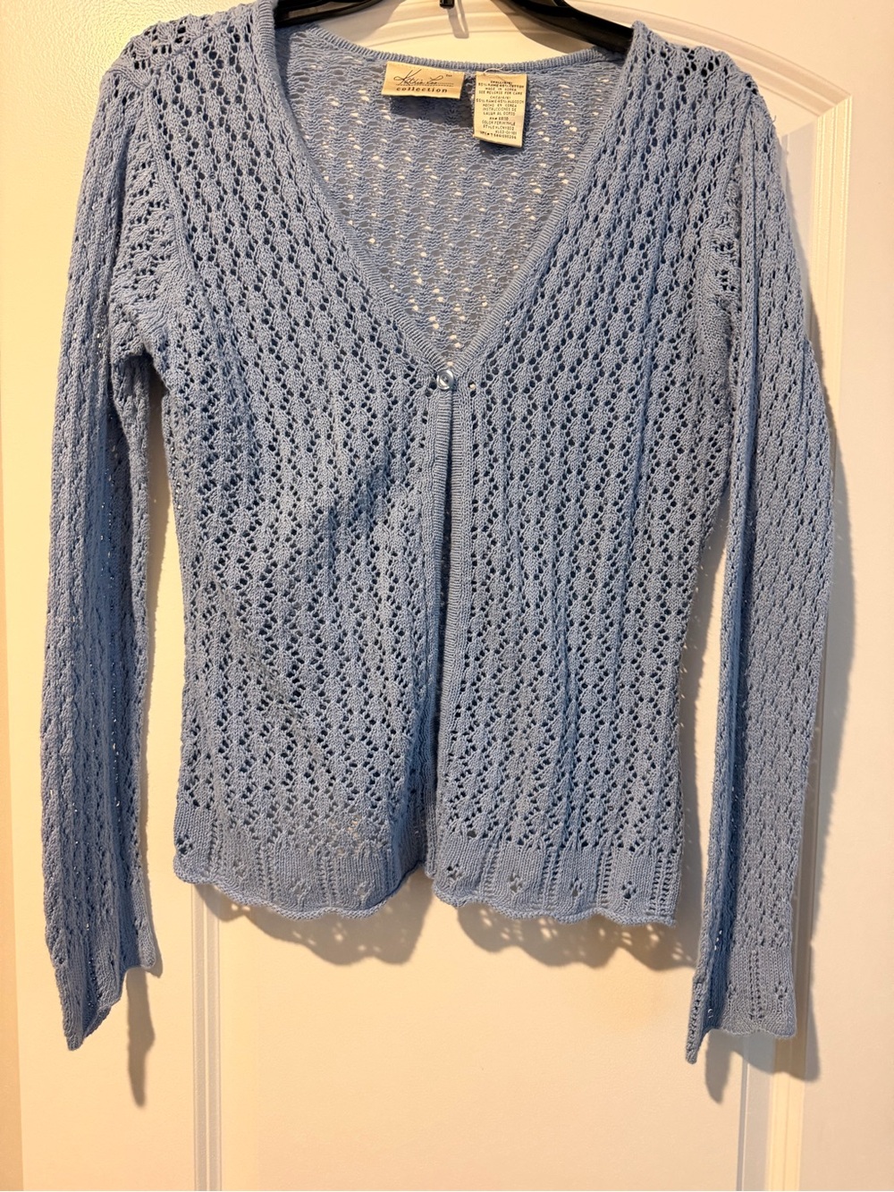 Kathie Lee Collection Light Blue Openwork V-Neck Cardigan